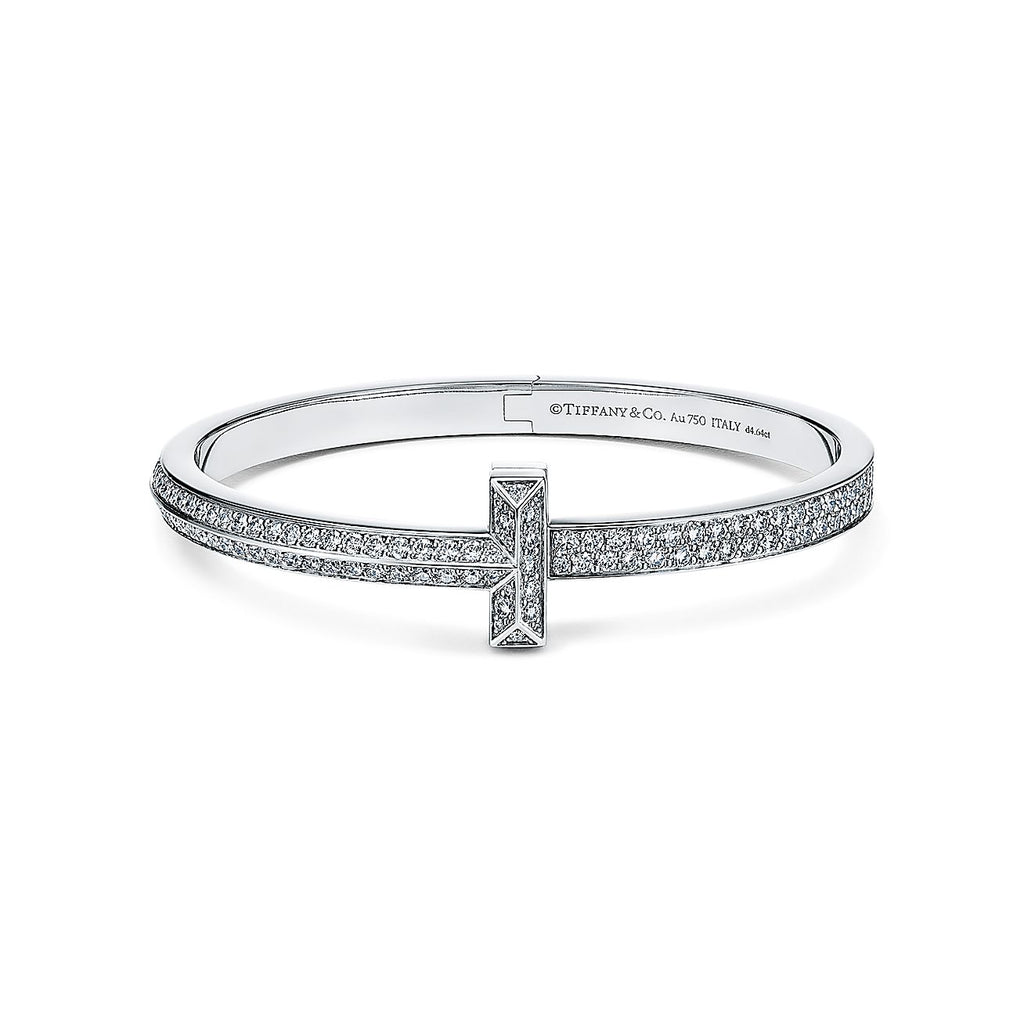 18K T1 Wide Diamond Hinged Bangle Bracelet