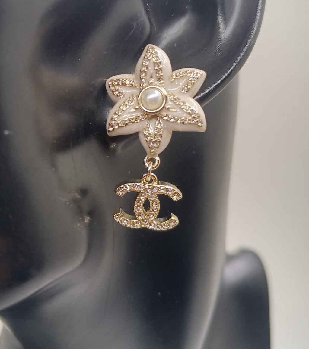 18K  Chanel Camellia Pendant Earrings