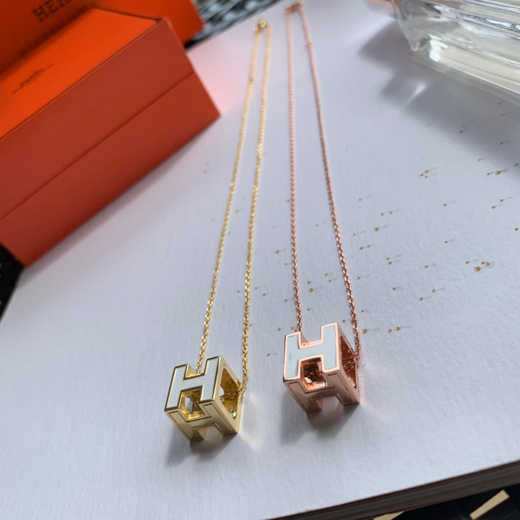 18K Cage D'H White Hermes Necklace